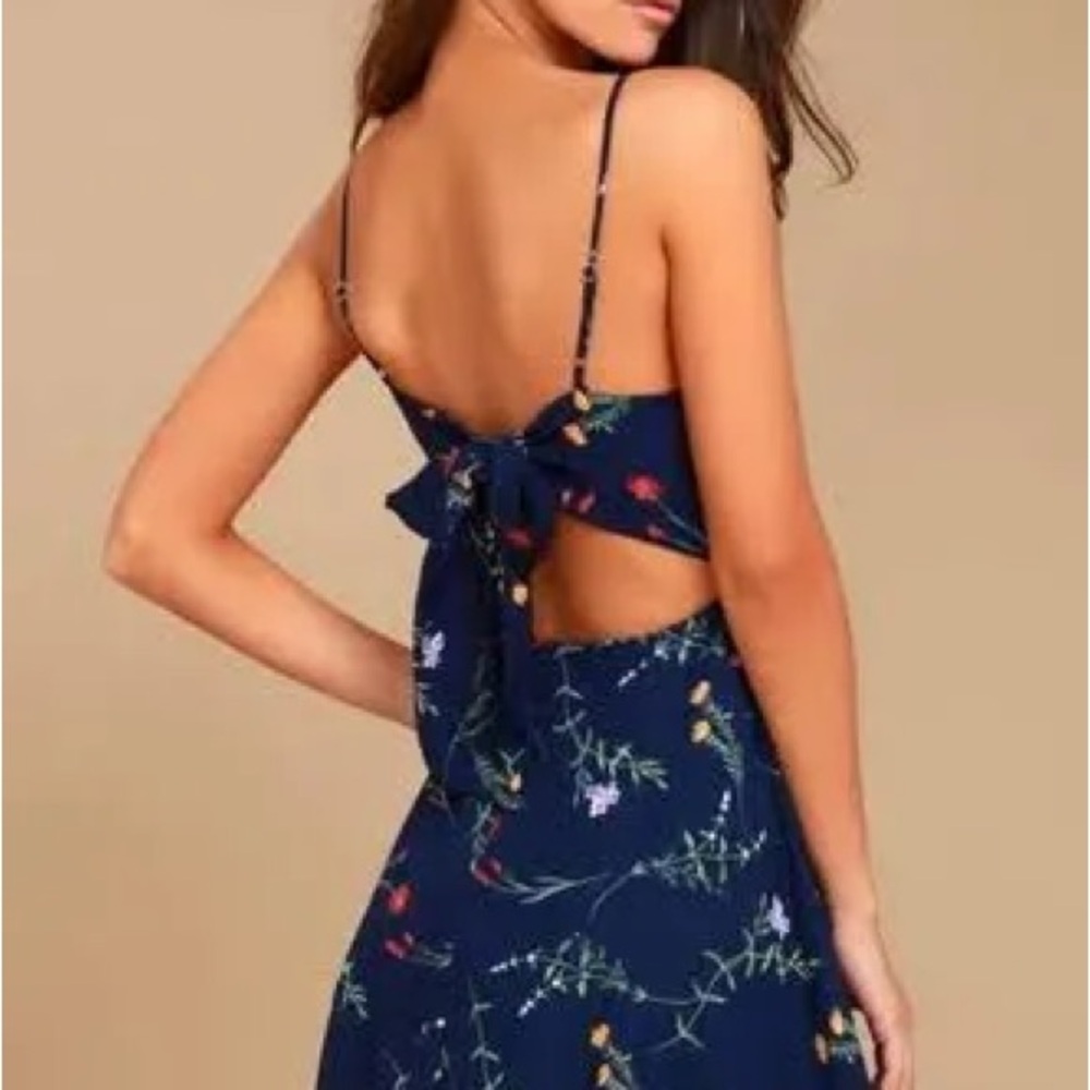 Flower Of The Flock Navy Blue Floral Print Skater Dress View 2